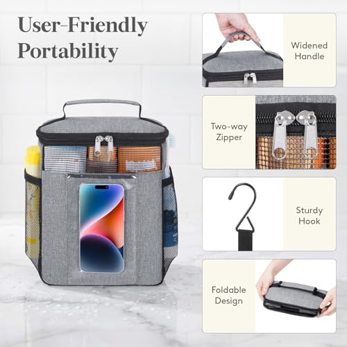 Lifewit Mesh Shower Caddy, Hanging Bathroom Organizer with PVC Phone Bag - color: Grey, size: M(8.3"L x 6"W x 10"H)
