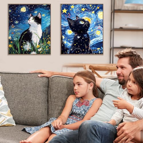 3 Pack Black Cat Scenery Stamped Cross Stitch Kits for Adults Beginners - color: Black Cat