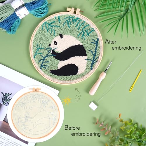 KESTAR Punch Needle Embroidery Starter Kits, Panda Bamboo Punch Needle Kits for Adults Beginner, Needle Punch Kit Tool with Instruction Threader Fabric Yarns and Hoop - color: Black White Panda