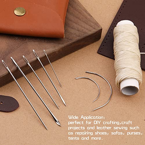 Waxed Thread with Needles 32 Yards, 150D Flat Sewing Waxed Thread - color: Beige, size: 32Yard