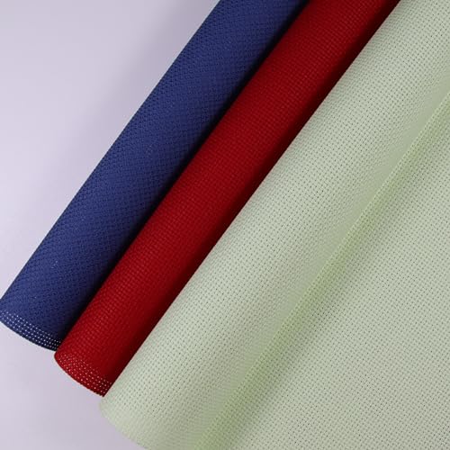 KCS 3 pc of 12" x 18" (30cmx45cm) 14CT Counted Cotton Aida Cloth Cross Stitch Fabric (Red+Light Green+Jeans Blue) - color: Red+light Green+jeans Blue