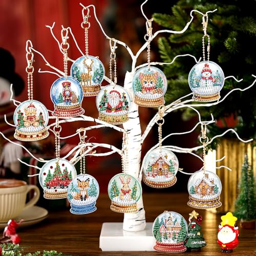 WILLBOND 30 Pcs Christmas Diamond Art Keychain Kits for Adults - color: Crystal Ball