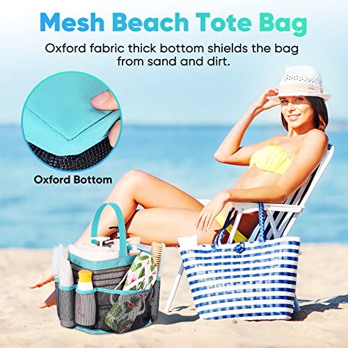 EUDELE Mesh Shower Caddy Portable for College Dorm Room Essentials, Shower Caddy Dorm with 9-Pocket Large Capacity for Beach, Swimming, Gym, Camping, Travel essentials - color: Black-Light Blue