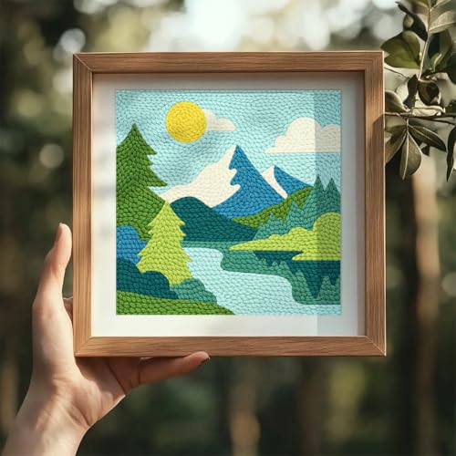 DOODLREAM Mountain Lake DIY Punch Needle Embroidery Kit for Beginner - color: Mountain Lake