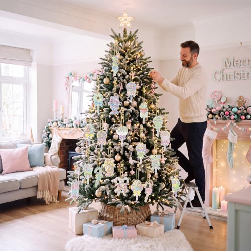 Tondiamo 20 Pcs Christmas Macaron Candy Diamond Painting Keychain Kits 5d DIY Diamond Art Pendants Double Sided Hanging Key Chains for Christmas Party Decoration DIY - style: Macaron Candies