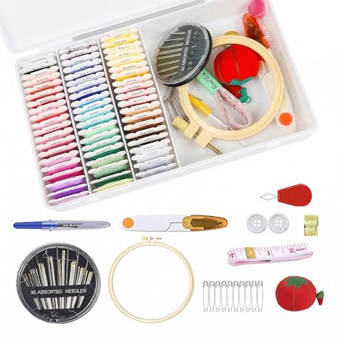 Huacan Embroidery Floss Kit with Storage Box 36/50 Colors Stitching Threads Sewing Kits 53/67 Pcs DIY Cross Stitch Accessories Set for Adults Beginner (60 Color（109 Pcs）) - color: 60 Color（109 Pcs）