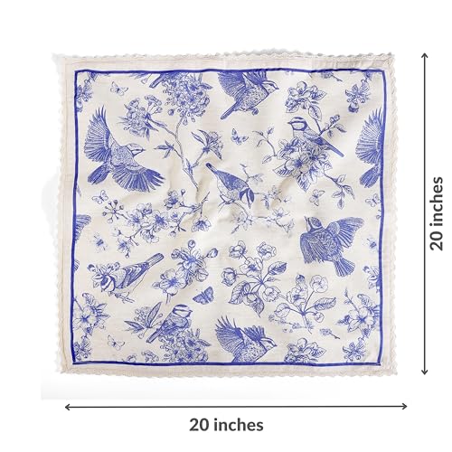FINGERCRAFT Lace Cloth Napkins, Cotton Linen, 12 Pack, 20x20 Inch, Toile - color: Toile, size: 20" x 20" (Set of 12)
