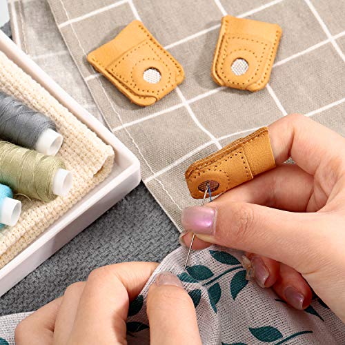 WILLBOND 6 Pieces Sewing Thimble Finger Protector Leather Coin Thimble Pad Cover for Knitting DIY Quilting Pin Needles Craft Accessories Tools, 3 Sizes