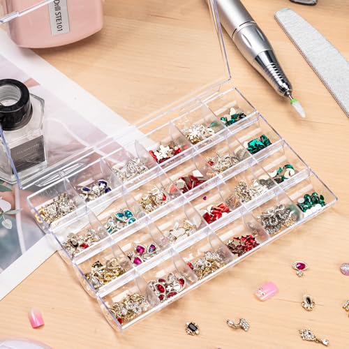 24 Grids Clear Plastic Bead Organizer Boxes with Hinged Lid & Dividers - size: 24 Grids - 2 Packs