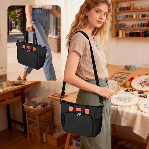 CROTIRAD Embroidery Bag Organizer for Cross Stitch Kits with Shoulder Strap - color: Black