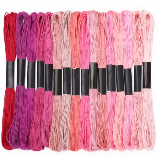 Embroidery Floss 16 Skeins 8.7 Yard Pink Friendship Bracelet String Cross Stitch Threads for Jewelry Making Bracelet Stitching Thread Floss Bracelets Making Yarn - color: Pink