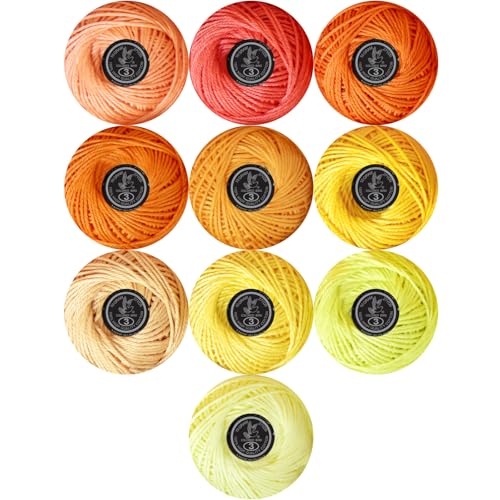 Soft 10 Pearl Cotton Crochet Thread in Balls,Size 3 Rainbow Classic Colors Crochet Thread for Crochet Hardanger Cross Stitch Needlepoint Hand Embroidery (Orange Yellow) - color: Orange yellow
