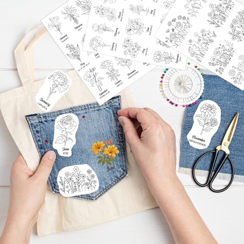 Birthday Flower Embroidery Patterns, Water Soluble Stick and Stitch Paper - style: Flower984