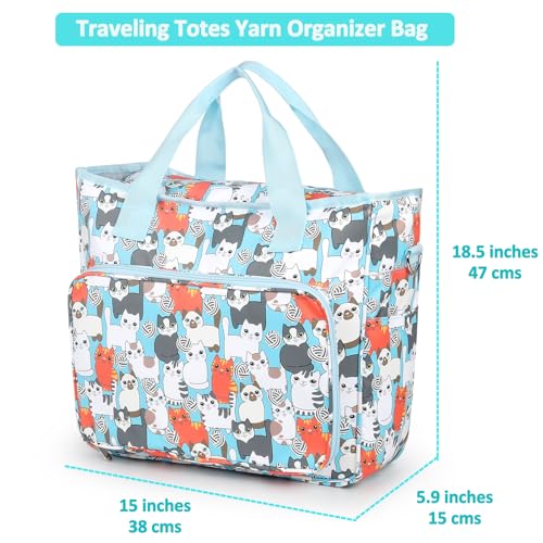 Aeelike Yarn Storage Bag Organizer, Large Crochet Tote Bag, Blue Cat - color: Blue Cat