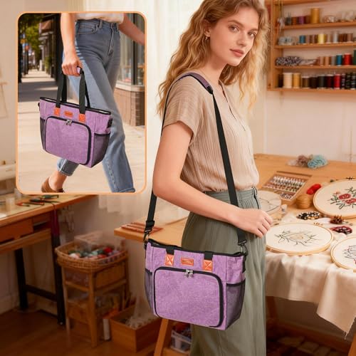 CROTIRAD Embroidery Bag Organizer for Cross Stitch Kits with Shoulder Strap - color: Purple