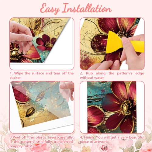Peacoblue Gold Edge Flowers Rub On Transfers for Furniture Craft 6"x12" - style: Old Gold Edge Flowers