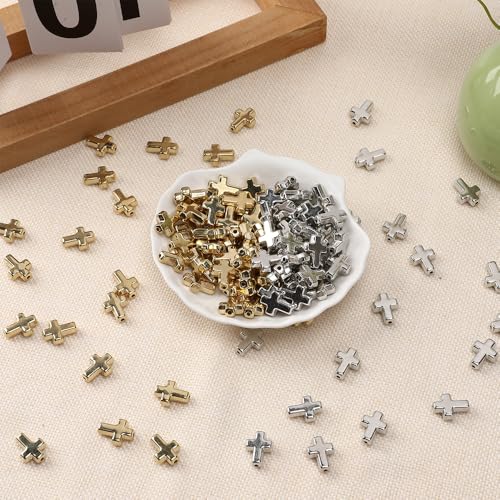 200PCS Mixed Gold and Silver Metal Cross Beads for Jewelry Making - color: Alloy-Gold & Silver