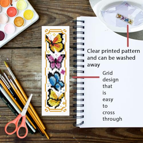 ORIGACH 6 Set Garden Floral Insect Cross Stitch Bookmark Kit for Beginner - style: Flowers and Butterflies