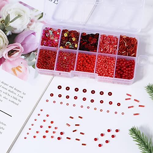 Red Glass Seed Bugle Tube Beads for Jewelry Making - color: red