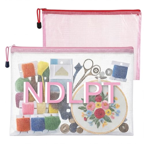 Sabary 2 Pcs Needlepoint Project Bag Clear Mesh Zipper Organizer, Pink - color: Pink