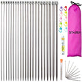 Knitting Needle Set, BCMRUN 22PCS 2mm(B)-8mm(L) Straight Single Pointed Stainless Steel Sweater Needles Set(11Pair-11 Size,9.8 inch) with Locking Stitch Makers Large-Eye Needles Measure Tape (25CM) - size: 25CM