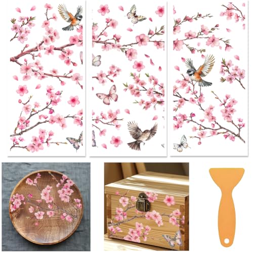 3 Sheets Flower and Butterfly Rub on Transfers for Crafts, 12×6in - style: Peach Blossom and Butterfly