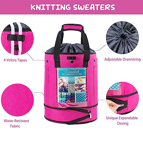 MYBAGZING Expandable Crochet Bag Organizer with Drawstring Closure, Round - color: Pink-Ⅰ, size: Large-Drawstring Closure