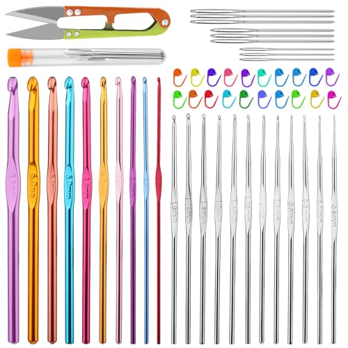 IMZAY 54 Pcs Crochet Hooks Set 0.6–6.5mm Ergonomic Crochet Needles Set - color: Transparent, size: 54 Pcs