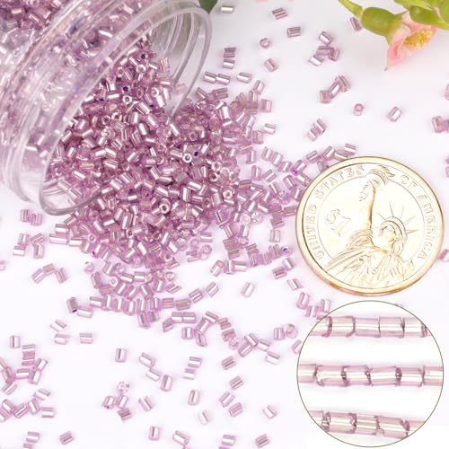 6000pcs Grape Purple Bugle Beads Bulk, Embroidery Tube Short Beads for Jewelry Making, Bracelet,Necklaces Supplies,Craft DIY(3x2mm) - color: Grape Purple