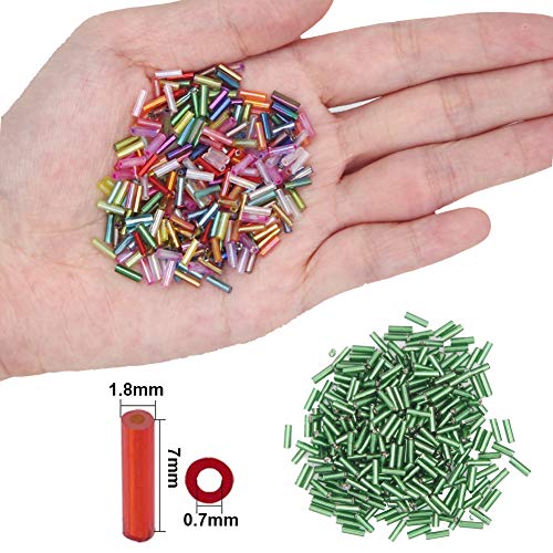 EuTengHao 9600pcs Tube Beads Kit Glass Bugle Seed Beads Small Craft Beads for DIY Bracelet Necklaces Crafting Jewelry Making Supplies with Two Crystal String (7mm, 400 Per Color, 24 Colors) - size: 7mm