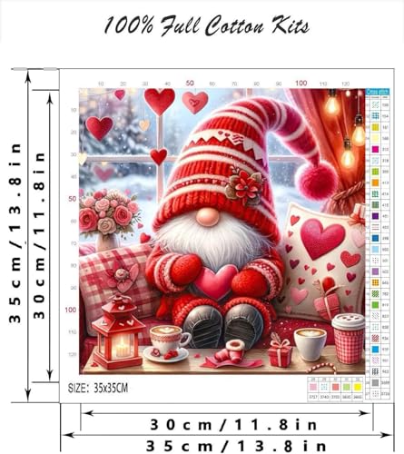 Gnome Valentine's Day Stamped Cross Stitch Kits for Adults - Embroidery Kits for Beginners Adults,11 CT Patterns Dimensions Counted Cross Stitch Kits for Adults Arts Craft 14x14 inch - color: Cross stitch-27