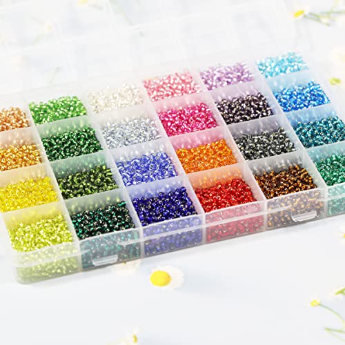 Size 3mm Glass Seed Beads About 6800pcs in Storage Box, 8/0 Small Craft Seed Beads for Bracelet,Earring,Jewelry Making (280Pcs Per Color, 24 Colors) - color: 24-b