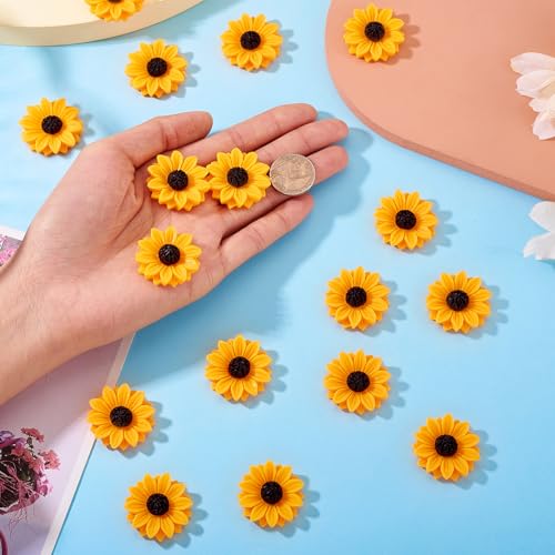 Beadthoven 20Pcs 30mm Flatback Resin Sunflower Cabochons Undrilled Floral Cameo Charms for Jewelry Embellishment Scrapbooking Supplies - color: 0Sunflower-Orange#29mm