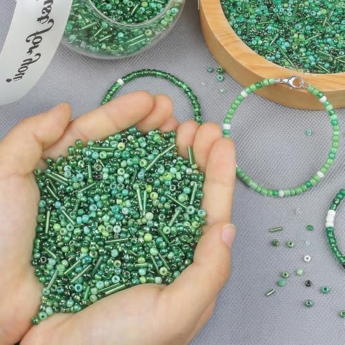 Green Seed Beads for Jewelry Making Glass Bugle Beads for DIY Craft - color: Green