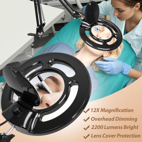 HITTI 2200 Lumens 12X Magnifier Esthetician Light, 4 Wheel Rolling Base - color: Black