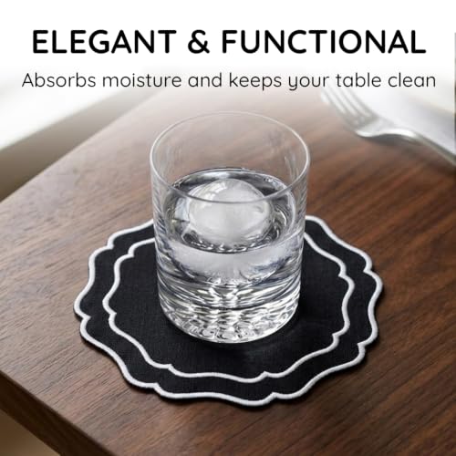 Linen Coasters for Drinks, Set of 6, 6 inch, Black - color: 1255 - Black, size: 6 inches