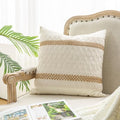 Throw Pillow Covers 16 x 16 Inch 1PC for Farmhouse Living Room, Cotton & Burlap Textured Striped Woven Boho Pillow Covers (Beige & Brown, Double Striped) - color: Double Striped, size: 16" x 16" (Pack of 1)