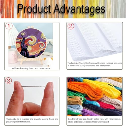 TCDZMYGS Stamped Cross Stitch Kits for Beginners-Starry Sky,with Hoop - color: Starry Sky-2603