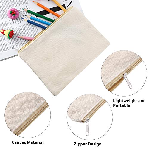Gejoy 10 Pack Blank Canvas Cosmetic Bags Zipper Pouch DIY,L,Beige - color: Beige, size: Large