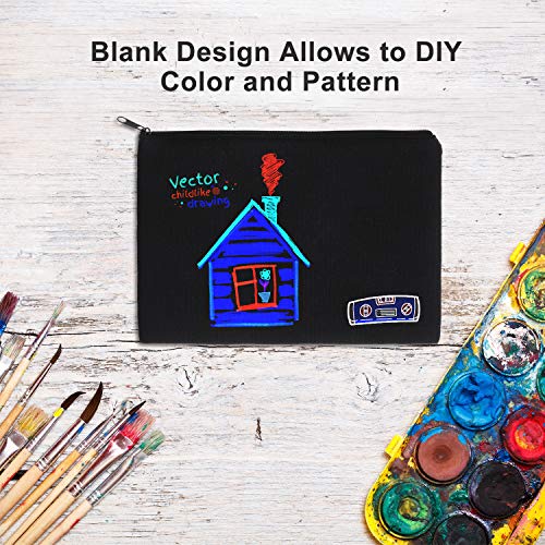 Gejoy 10 Pack Blank Canvas Cosmetic Bags Zipper Pouch DIY,L,Black - color: Black, size: Large