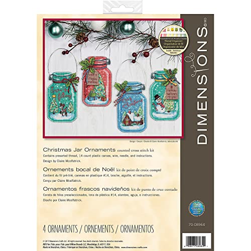 Dimensions Christmas Jar Ornaments Counted Cross Stitch Kit, Set of 4