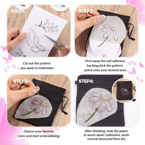 Beadthoven 20pcs Water Soluble Hand Sewing Stabilizers Stick and Stitch Embroidery Papers with Butterfly Patterns Wash Away Adhesive Embroidery Stabilizers for Hand Sewing Clothes Fabric - color: Butterfly