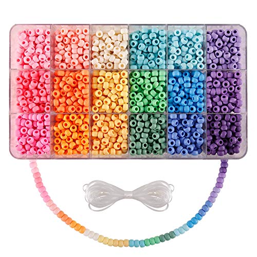 2600+pcs Pony Beads Kit, 18 Color Rainbow Kandi Beads Set, Multicolor Matte Plastic Jewelry Making Kit for DIY Craft Friendship Bracelet Necklace Key Chain - color: rainbow pony beads