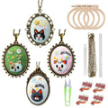 ZOCONE New 4 Packs Embroidery Necklace Kits, Embroidery Pendant Kit Mini Cross Stitch Kit with Hoop, Necklace, Pendant, Stamped Pattern Cloth, Instructions, etc., Embroidery Kits for Adults - color: I