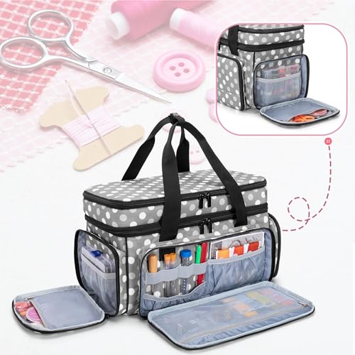 LUXJA Large Sewing Organizer Bag with 5 Detachable Dividers, Polka Dots - color: Polka Dots