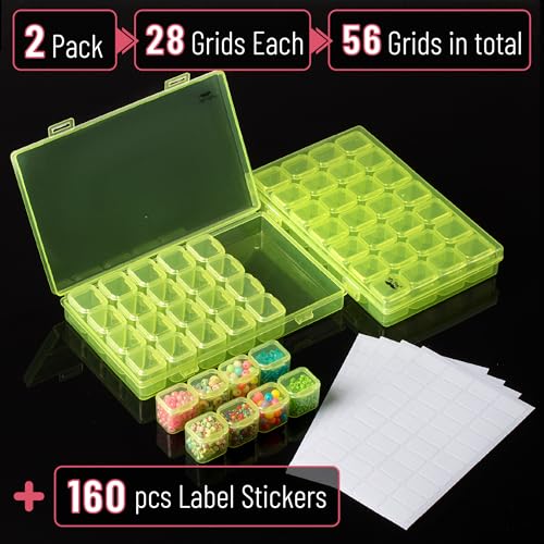Mr. Pen- Bead Storage Containers, 28 Grids, 2 Pack, Transparent Green - color: Transparent Green, size: 2 Pack-56 Pcs(6.8"x4.4"x1")