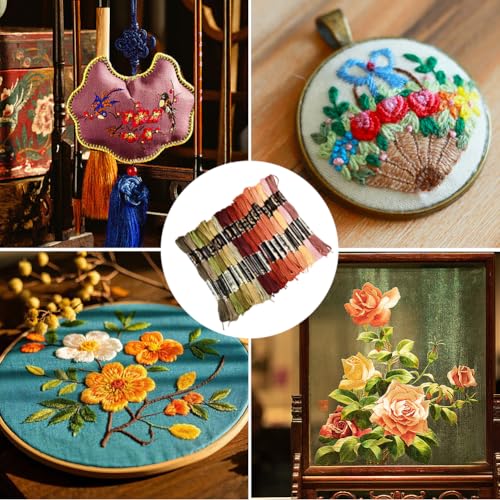 18 Skeins 6 Strands Variegated Colorful Embroidery Floss Cross Stitch Threads Gradient Polyester Friendship Bracelets Yarn String Bulk for Hand Sewing Knitting Crafts Crochet Stitching DIY - color: Autumn Color