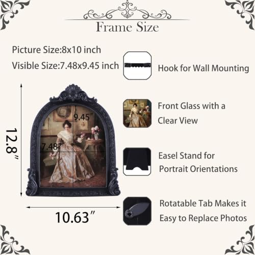 Vintage Picture Frames 8x10 Ornate Black Antique Picture Frames for Wall and Tabletop Vintage Photo Frame Victorian Home Decor Gallery Wall Decor in Arch Shape - color: Black, size: 8x10