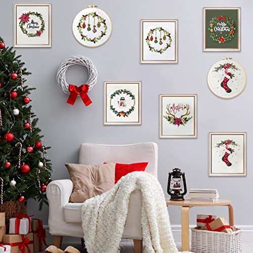 Canlierr 6 Sets Christmas Embroidery Kit with Pattern and Instructions Embroidery Starter Pattern Hoop Colored Threads Needlepoint Kit for Beginners Adults Supplies(Wreath Style)