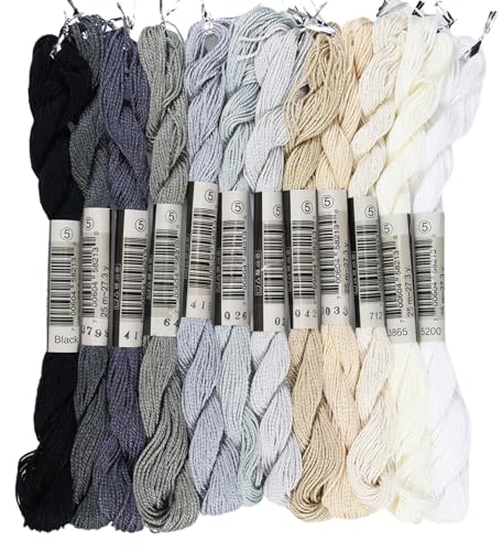 KCS 328 Yards(300 Meters) Mercerized Pearl Cotton Crochet Needlepoint Thread,Size 5, 12 skeins,Mixed Color 01 - color: 12color01, size: 12 skeins